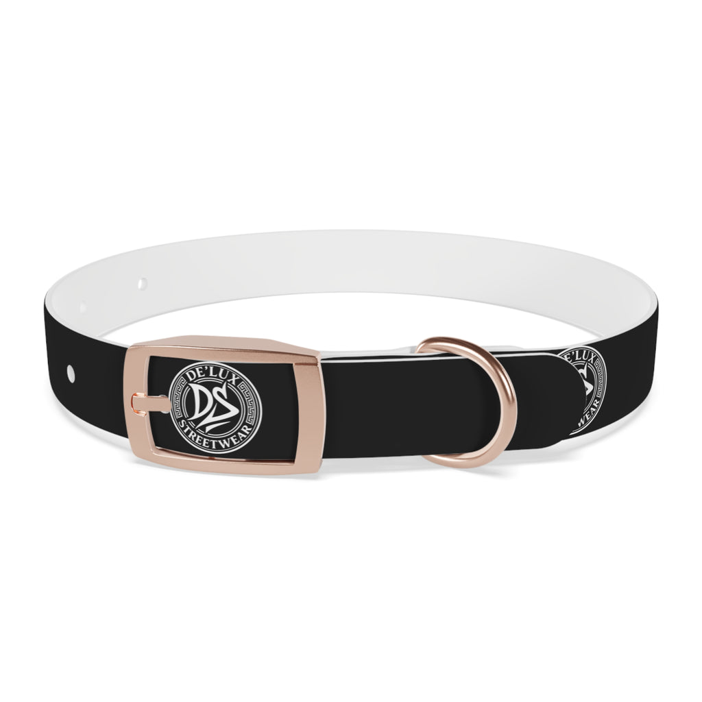 Black Logo Dog Collar — Durable Faux Leather Collar with Round Emblem