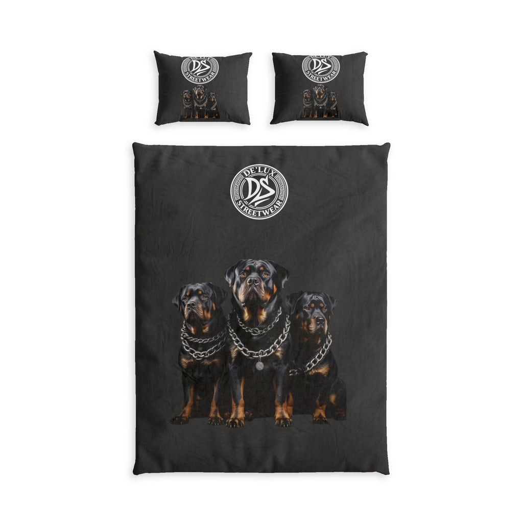 Rottweiler Trio Cotton Bed Set – Dark Dog Print Duvet & Pillowcases