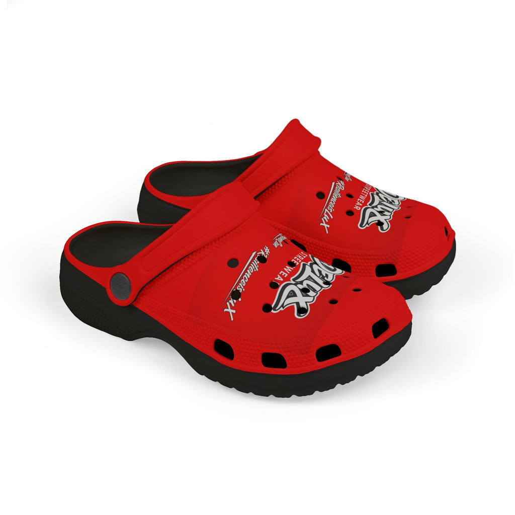 Kids Red Streetwear EVA Foam Clogs — 'Delux' Graphic Slip-On Sandals
