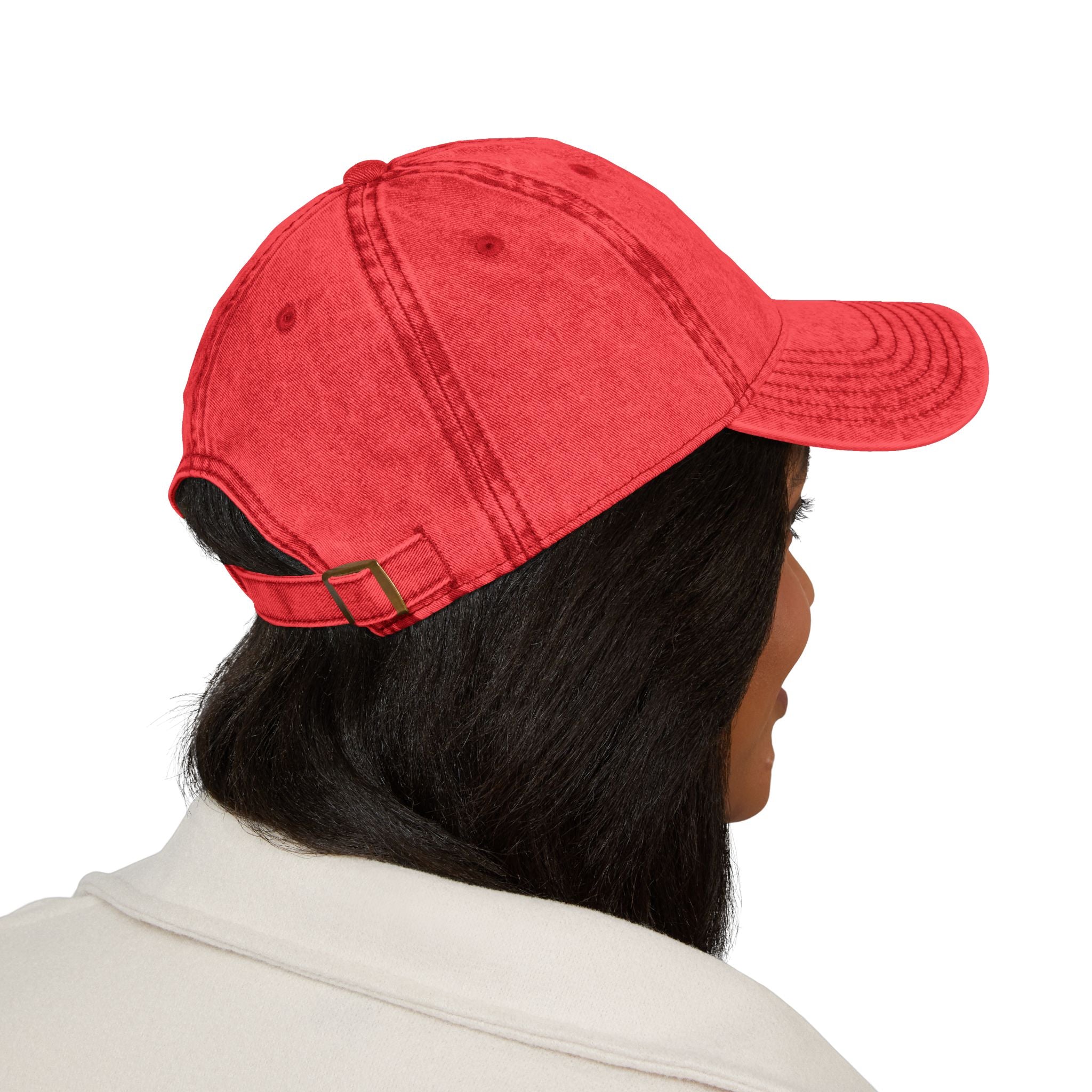Embroidered Butterfly Vintage Cap — Red Distressed Dad Hat with "DeLuX" Text