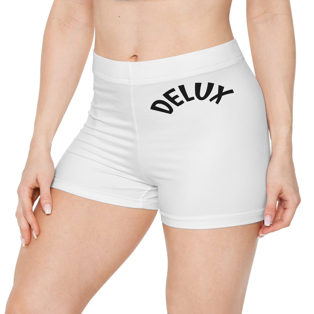 Delux Women's Shorts — Minimal White Athletic Shorts with 'DELUX' Text
