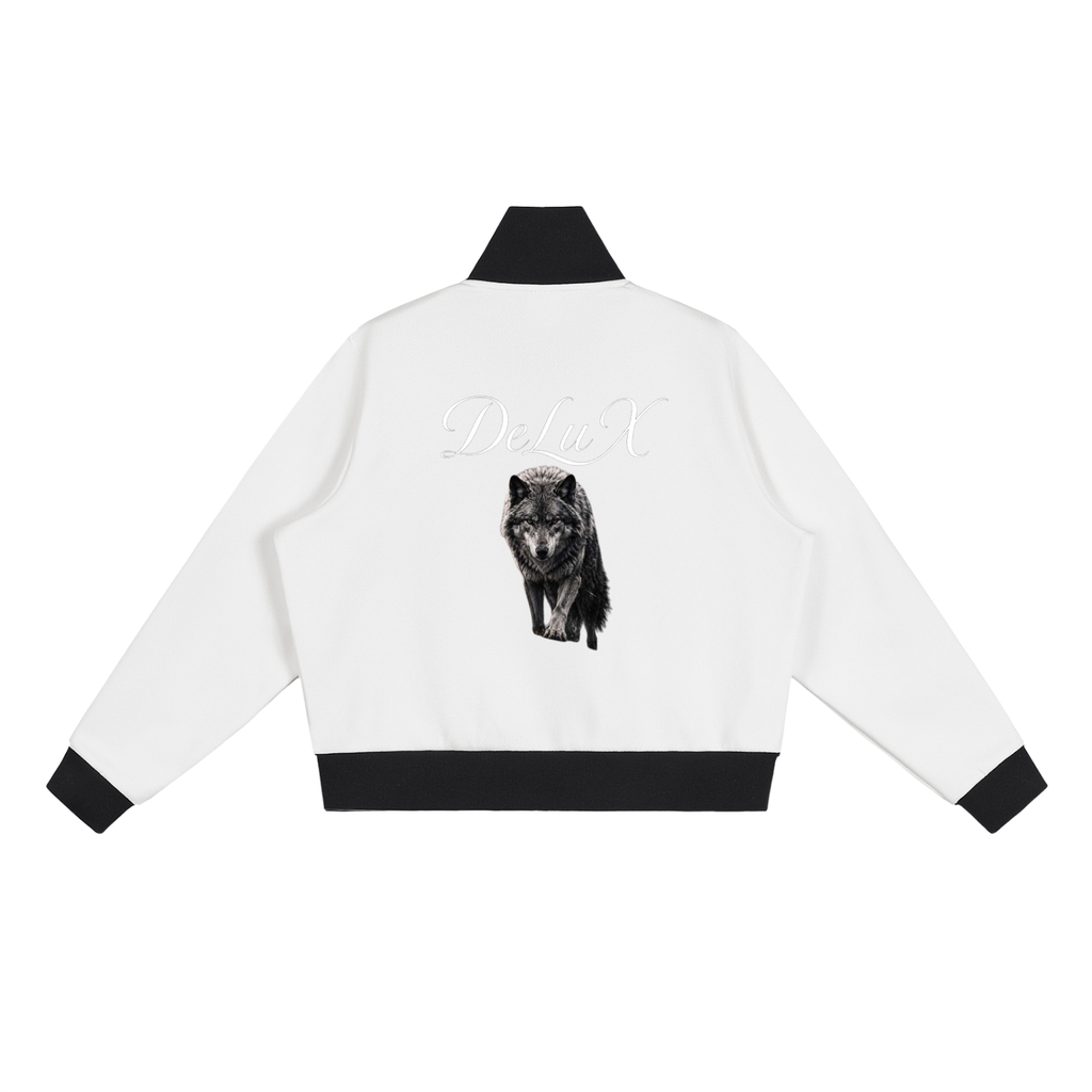 Women Contrast Side Stripe Fleece Cropped Track Jacket