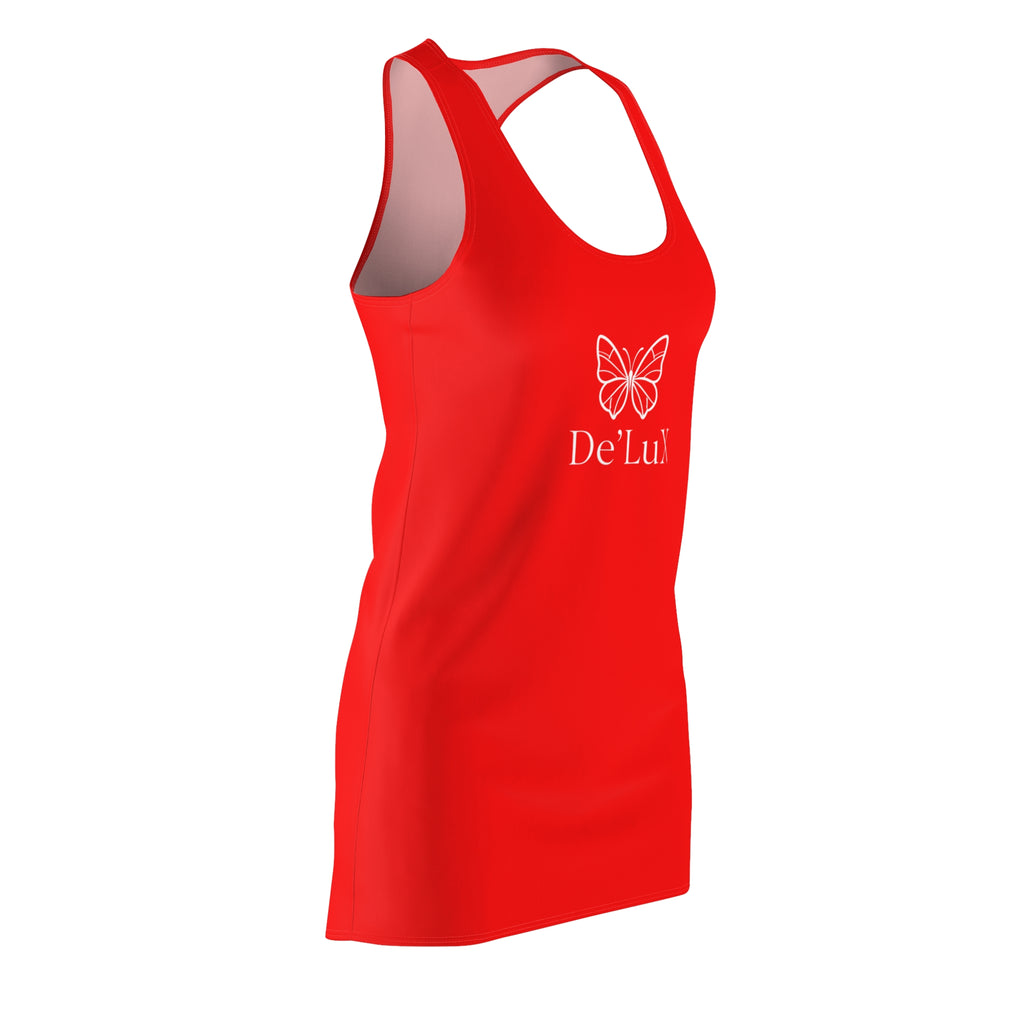Red Racerback Dress with 'De'LuX' Butterfly Logo — Women's Casual Summer Dress