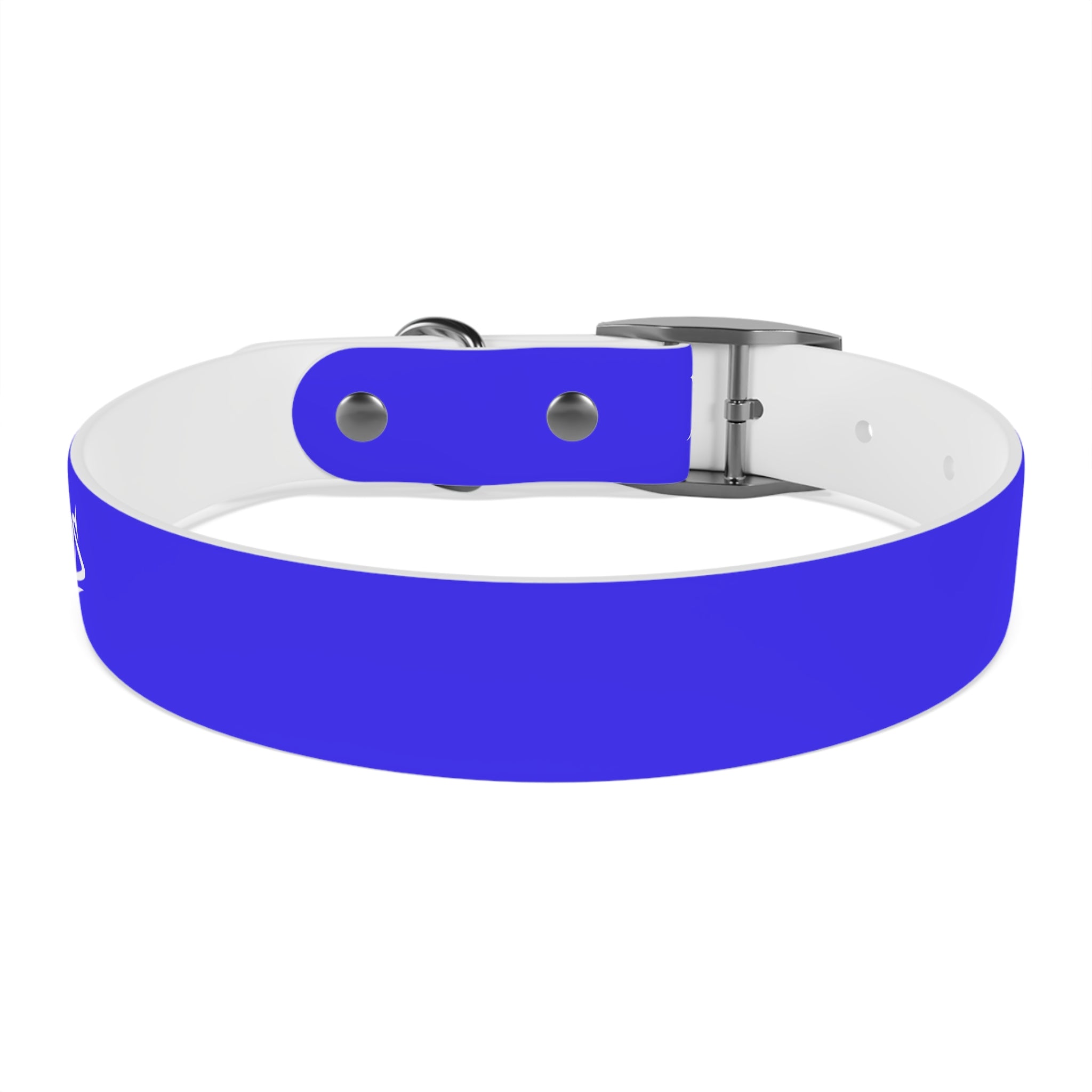 Blue Branded Dog Collar — Adjustable Waterproof Pet Collar with White Logo