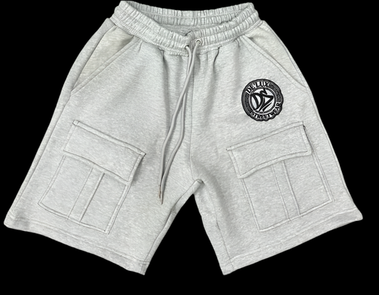 De’Lux Streetwear Cargo Shorts – Grey / Signature Black Logo
