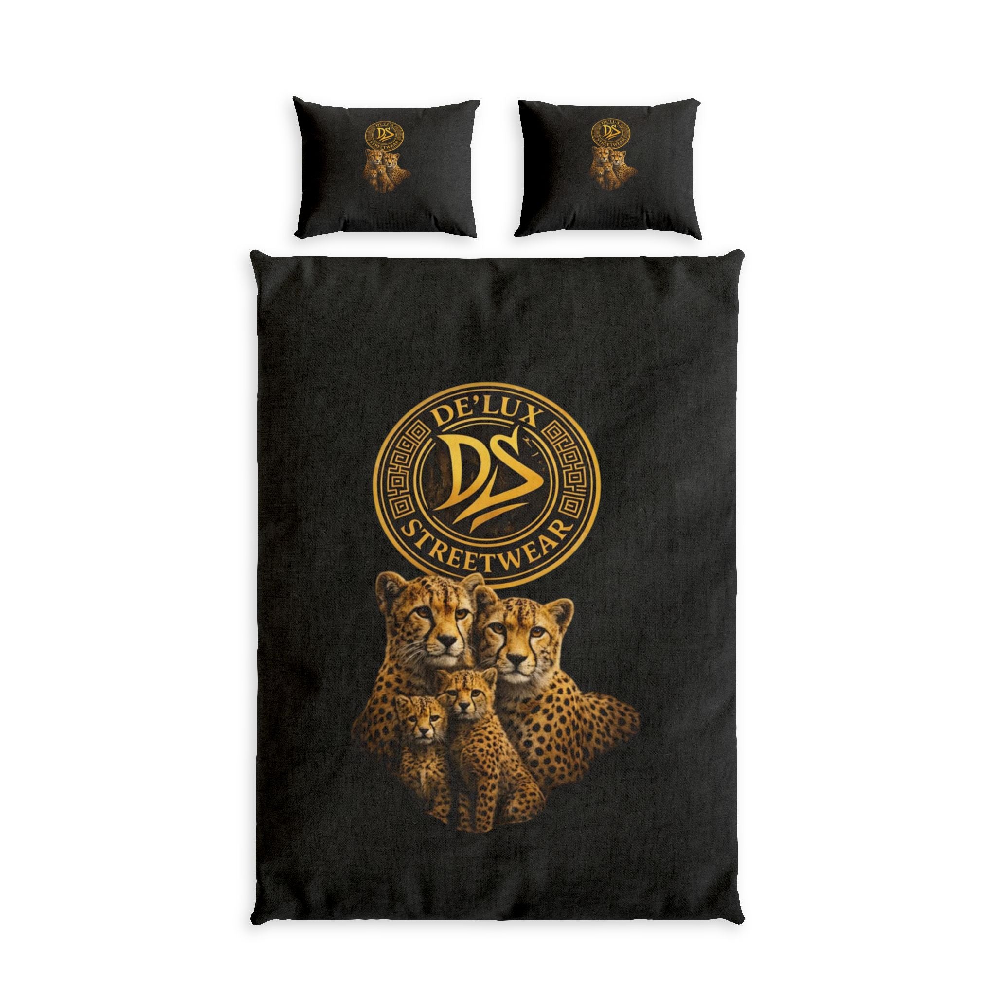 Cheetah Family Cotton Duvet Cover Set — De'Lux Streetwear Logo Bedding