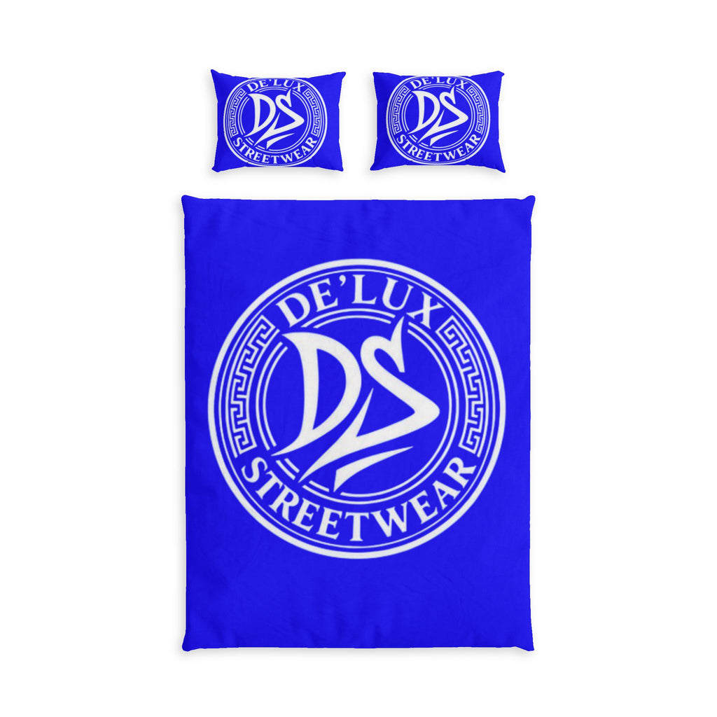 De'Lux Streetwear Blue Cotton Bed Set - Bold Logo Duvet & Pillowcase
