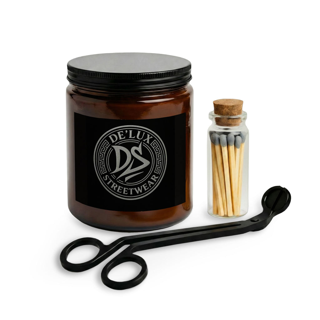 Amber Glass Candle Set with Matches & Wick Trimmer — Luxe Home Candle Gift