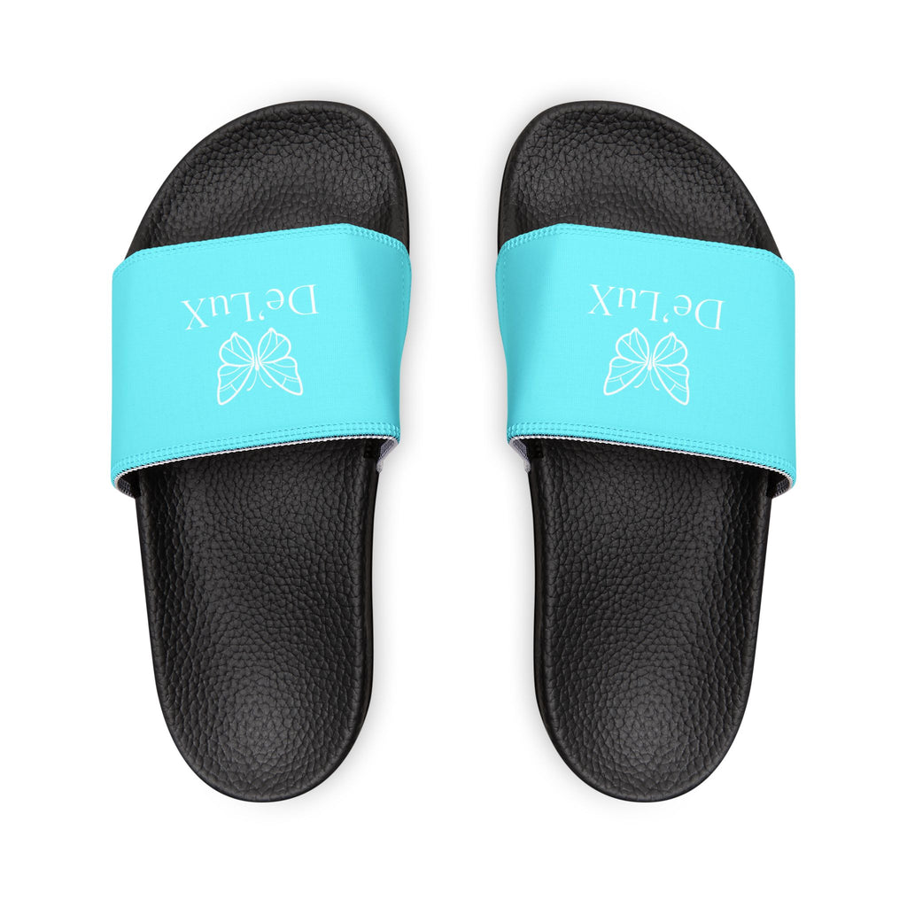 Women's Removable-Strap Slide Sandals — Personalized Aqua Slides with Bow Accent