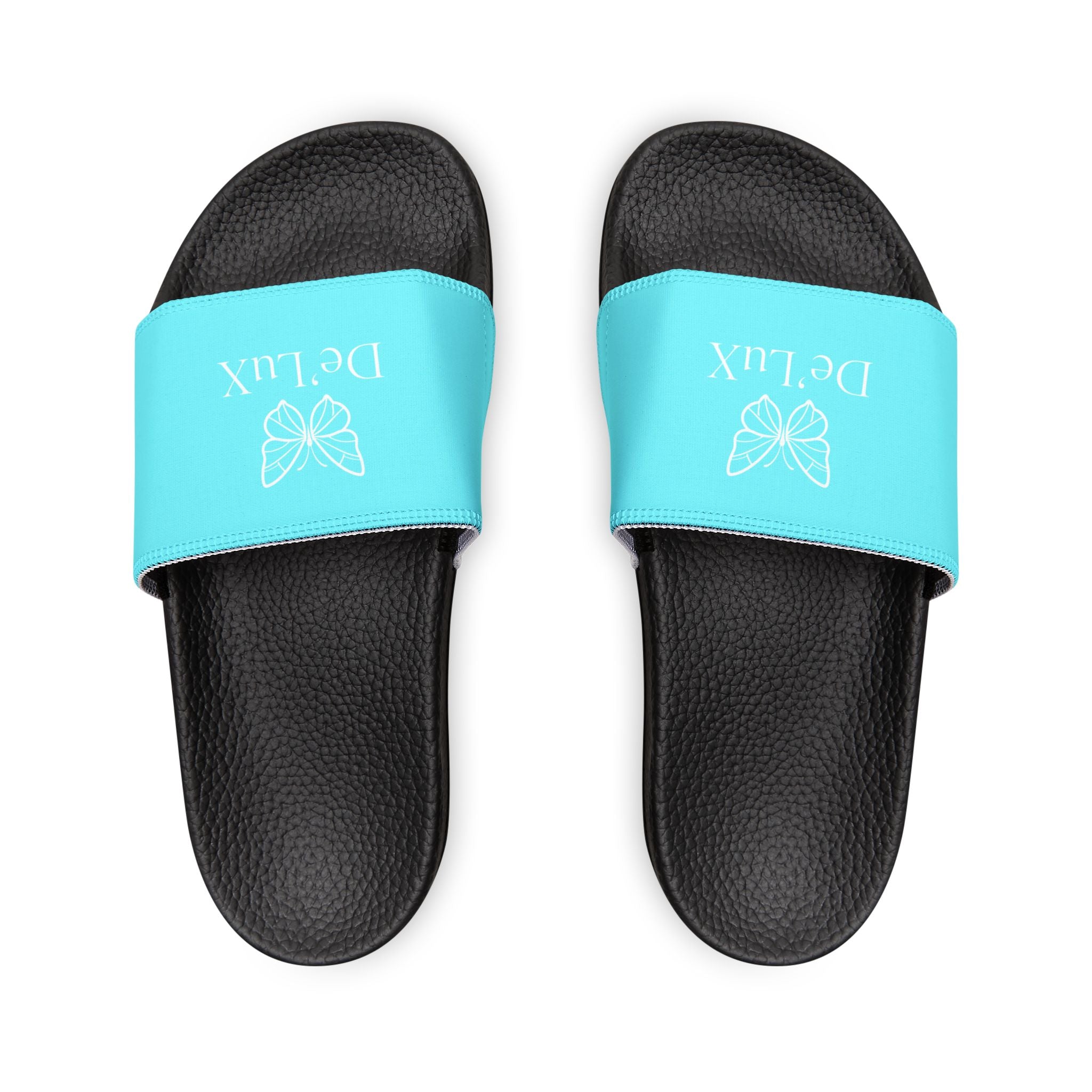 Women's Removable-Strap Slide Sandals — Personalized Aqua Slides with Bow Accent