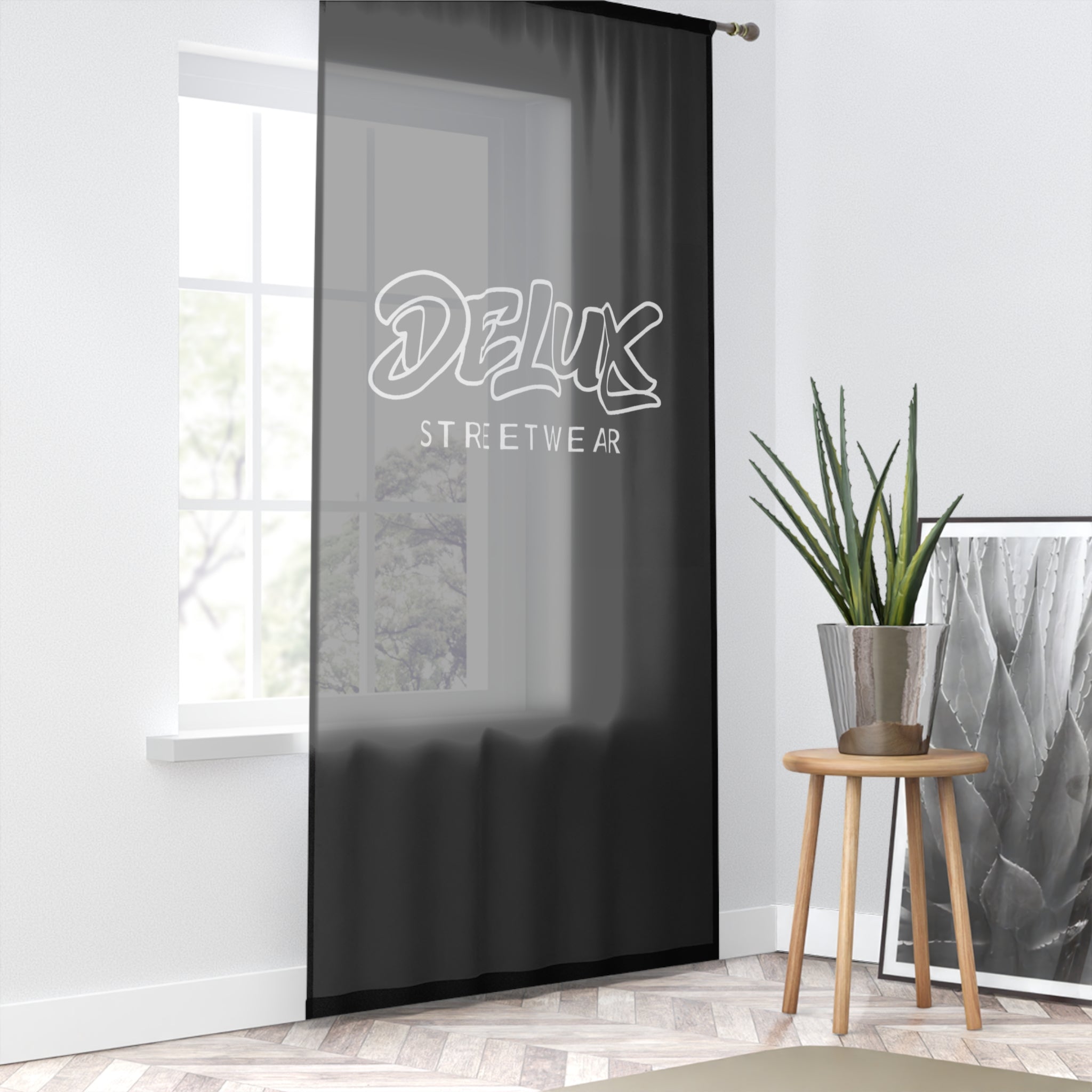 Delux Streetwear Window Curtain — Black Logo Drapery