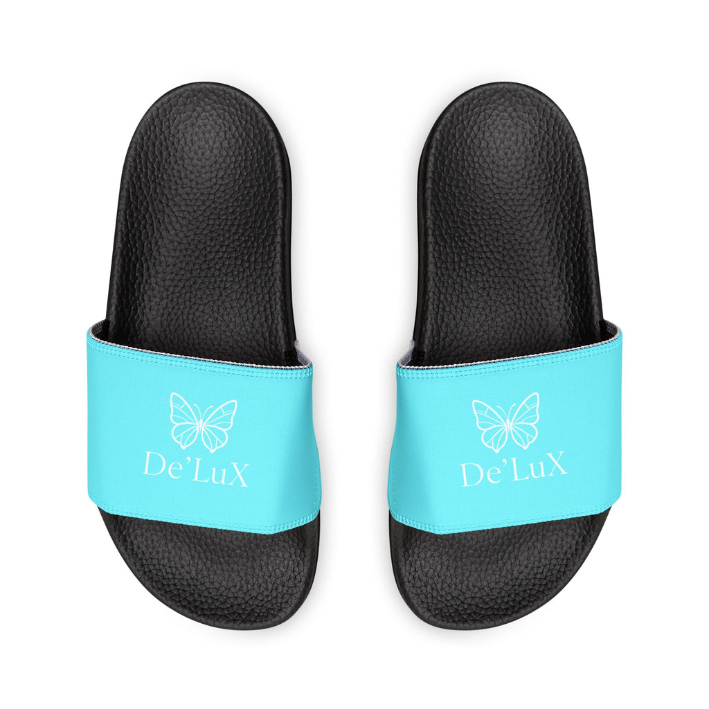 Women's Removable-Strap Slide Sandals — Personalized Aqua Slides with Bow Accent