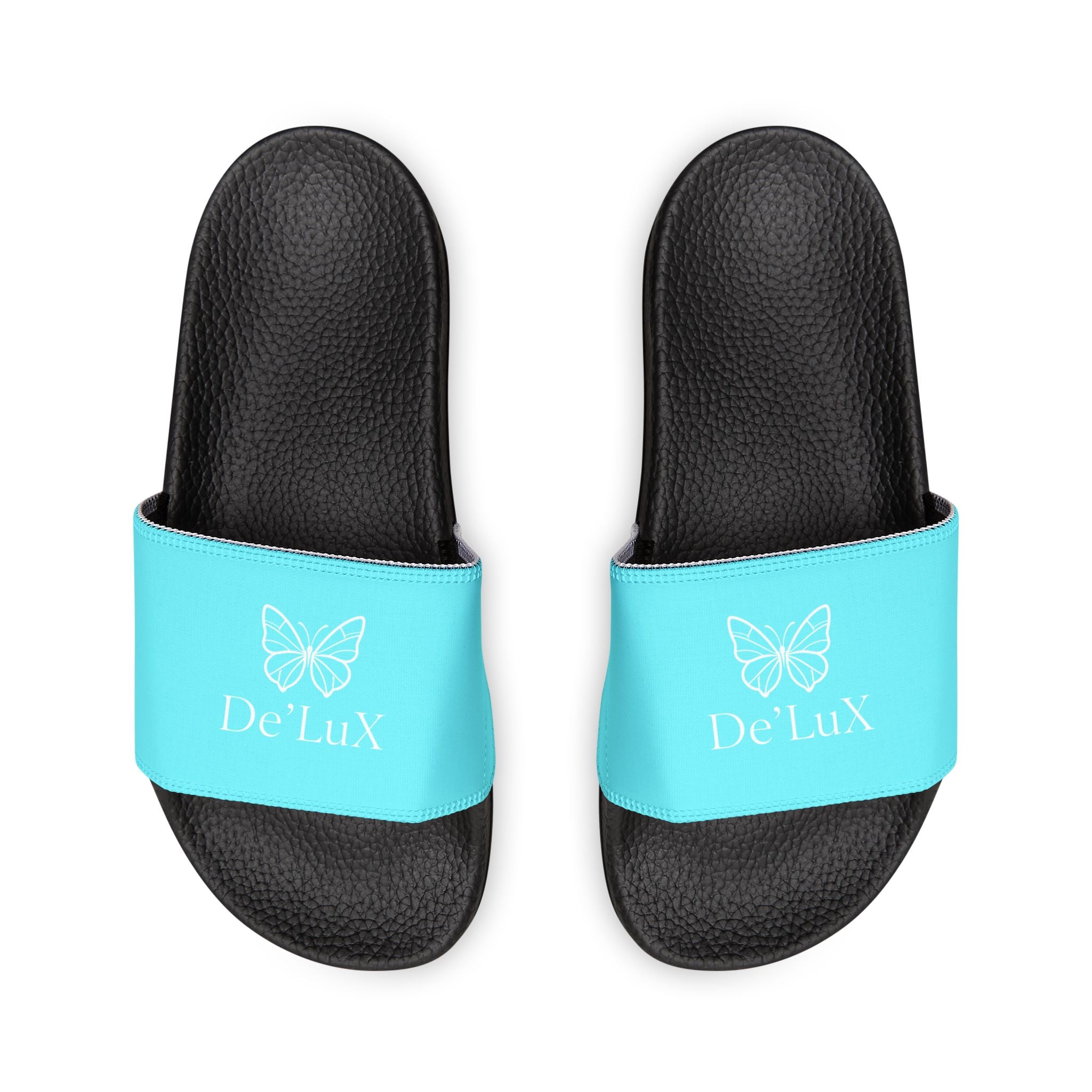 Women's Removable-Strap Slide Sandals — Personalized Aqua Slides with Bow Accent