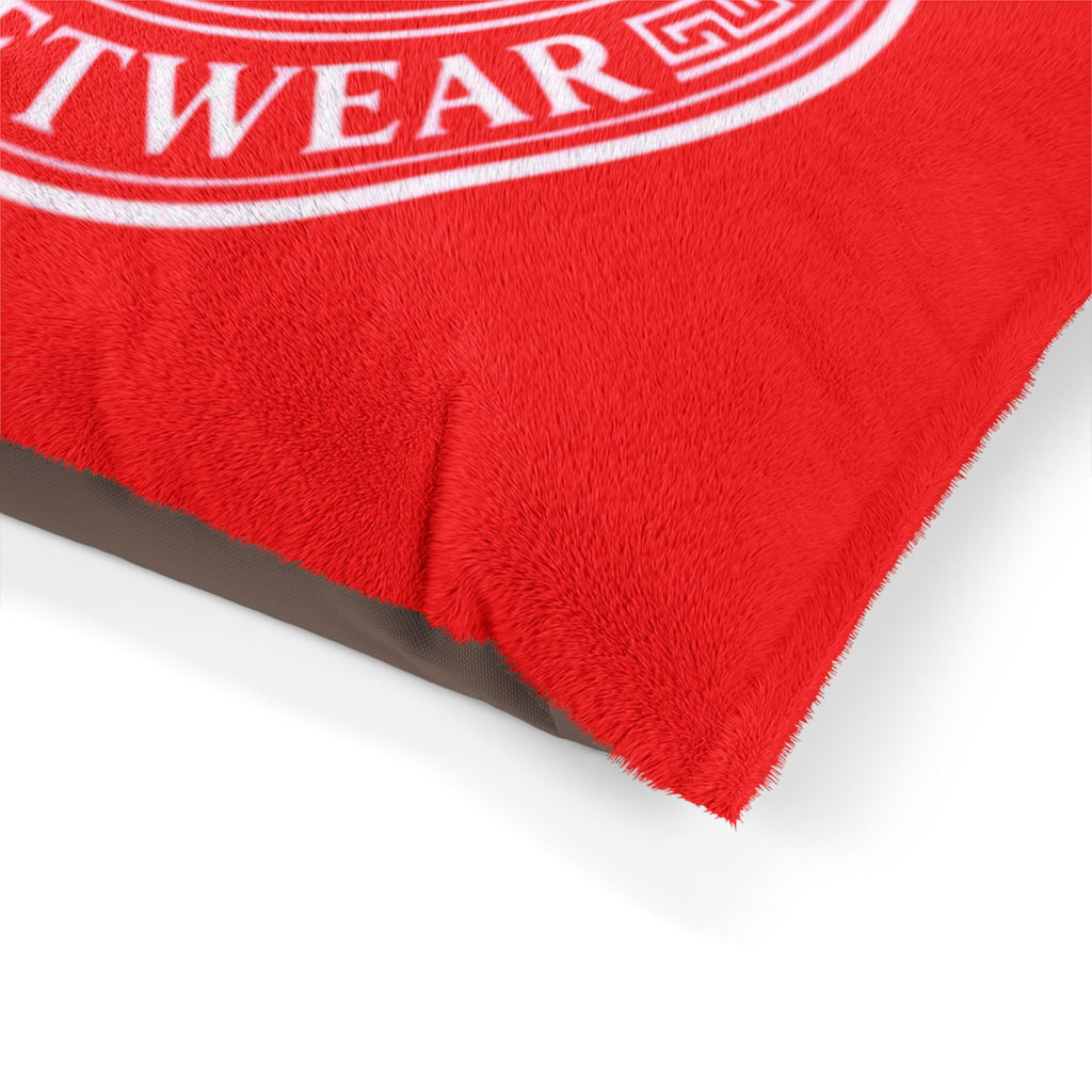 Red De'Lux Streetwear Pet Bed — Plush Logo Cushion for Dogs & Cats