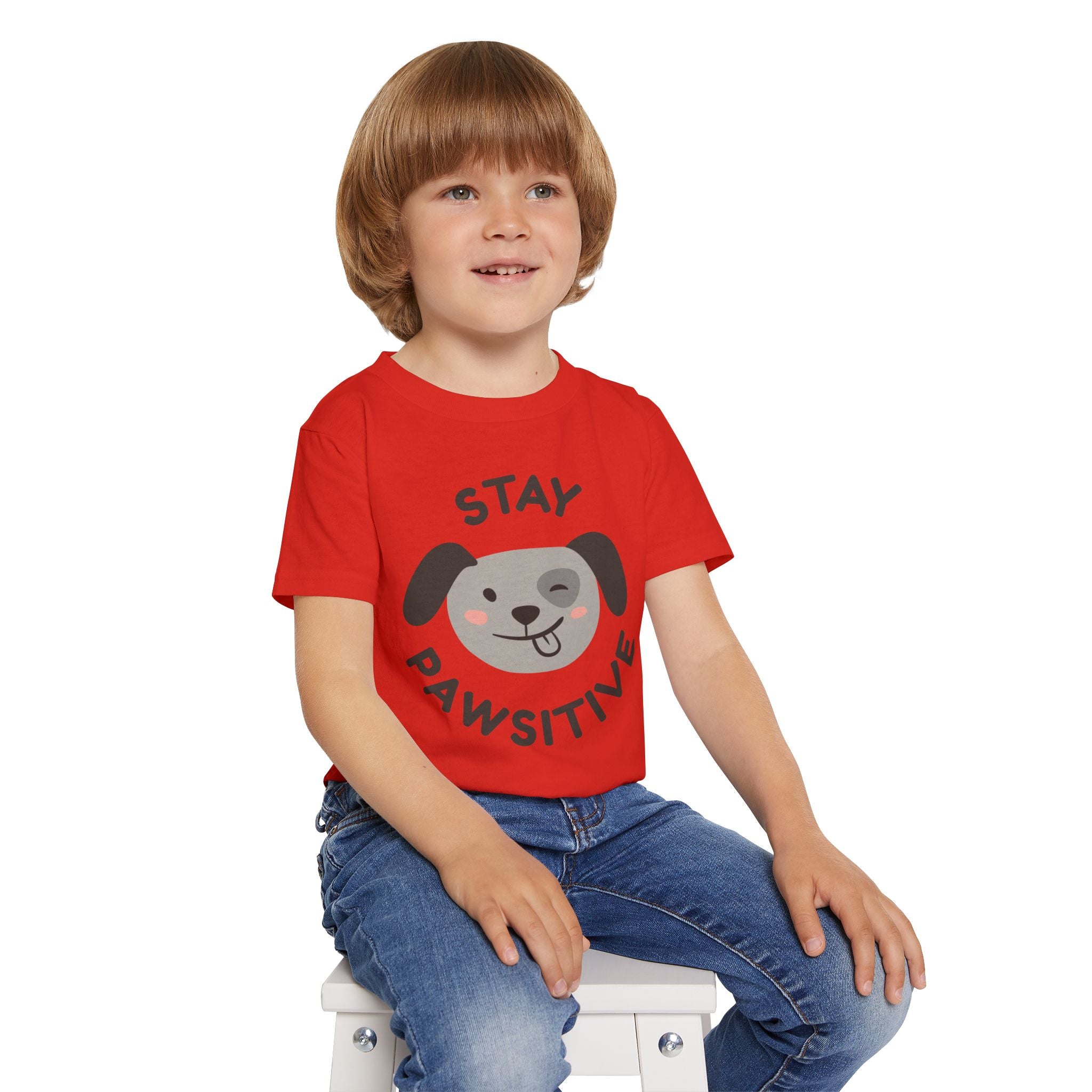 Toddler T-Shirt — "Stay Pawsitive" Cute Winking Puppy Kids Tee