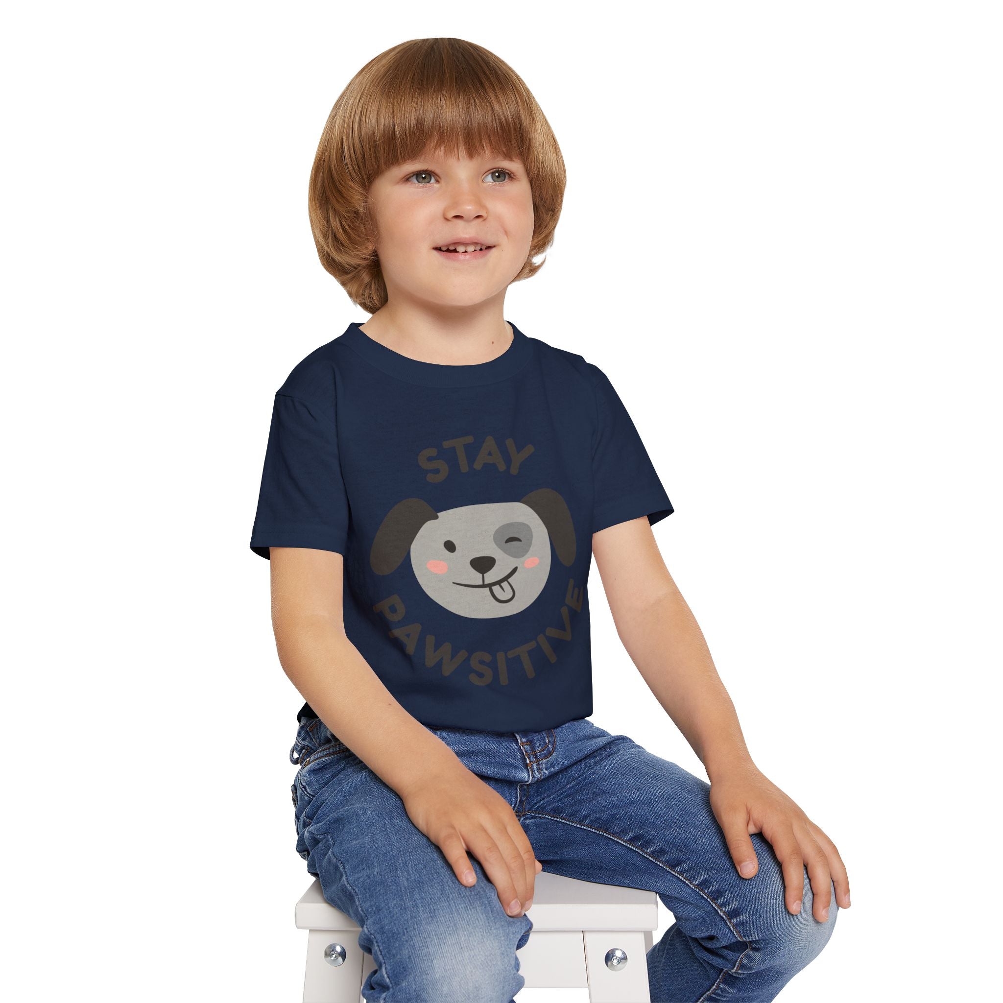 Toddler T-Shirt — "Stay Pawsitive" Cute Winking Puppy Kids Tee