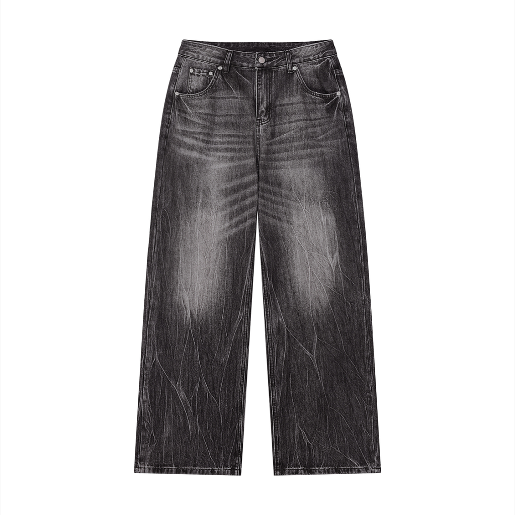 DeLuX Men’s Vintage Wash Wide Leg Jeans