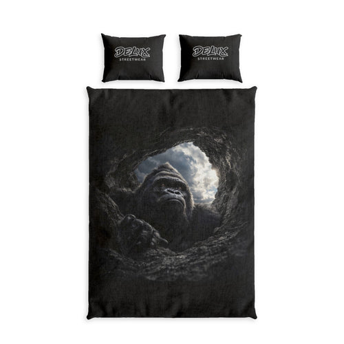 DeLUX Gorilla Cave Cotton Bed Set - Dark Wildlife Duvet Cover & Pillowcases