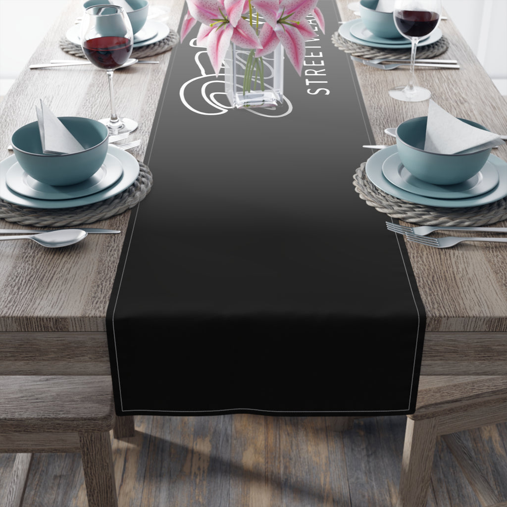 Delux Streetwear Black Logo Table Runner — Modern Minimalist Dining Decor