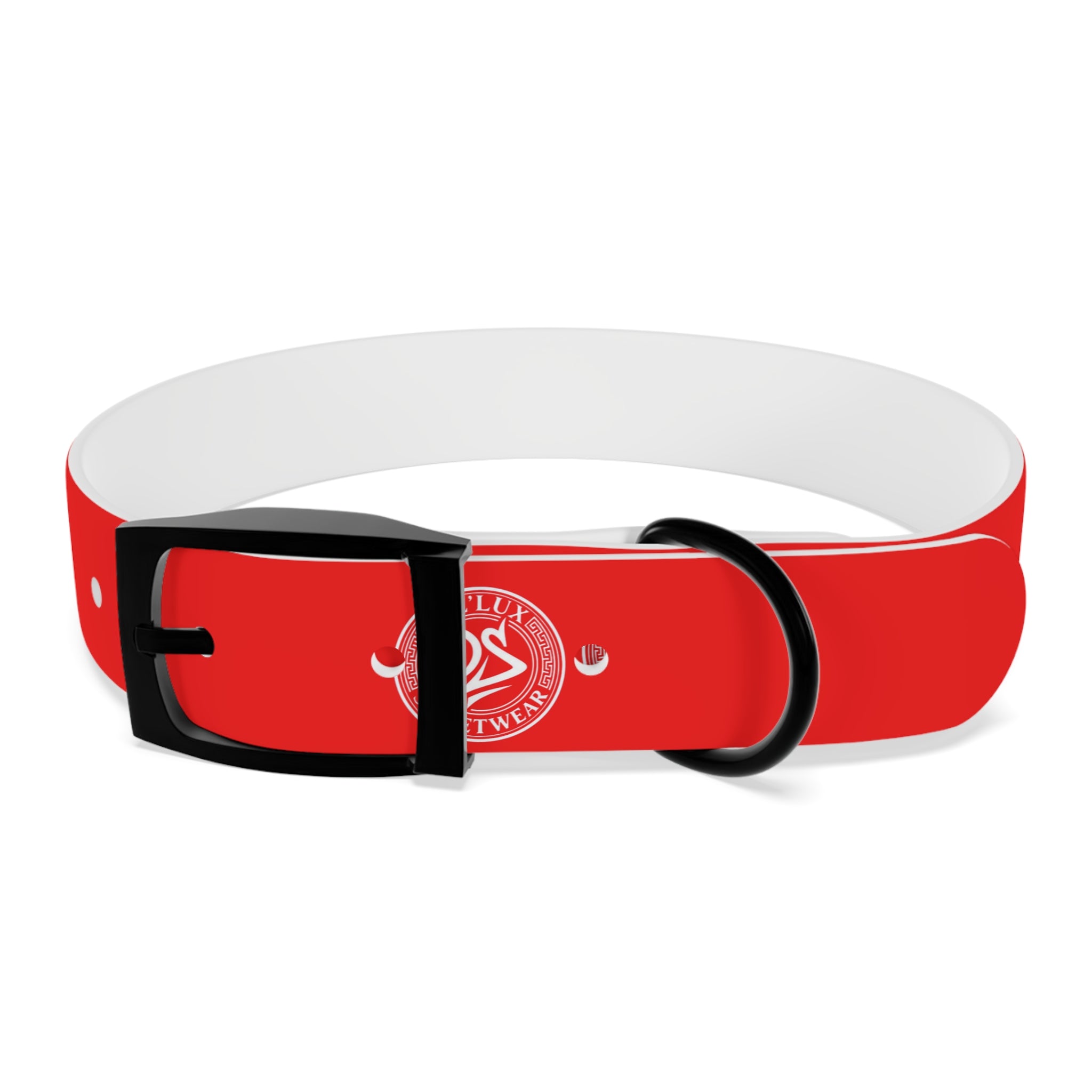 Red Logo Dog Collar — Durable Adjustable Pet Collar with White DS Emblem