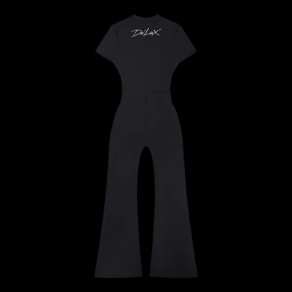 DeLuX Women’s Tight Flared Leg Quarter-Zip Jumpsuit