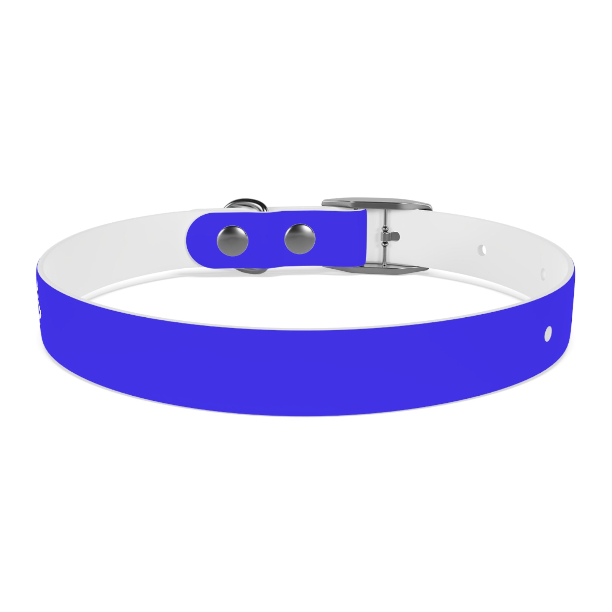 Blue Branded Dog Collar — Adjustable Waterproof Pet Collar with White Logo