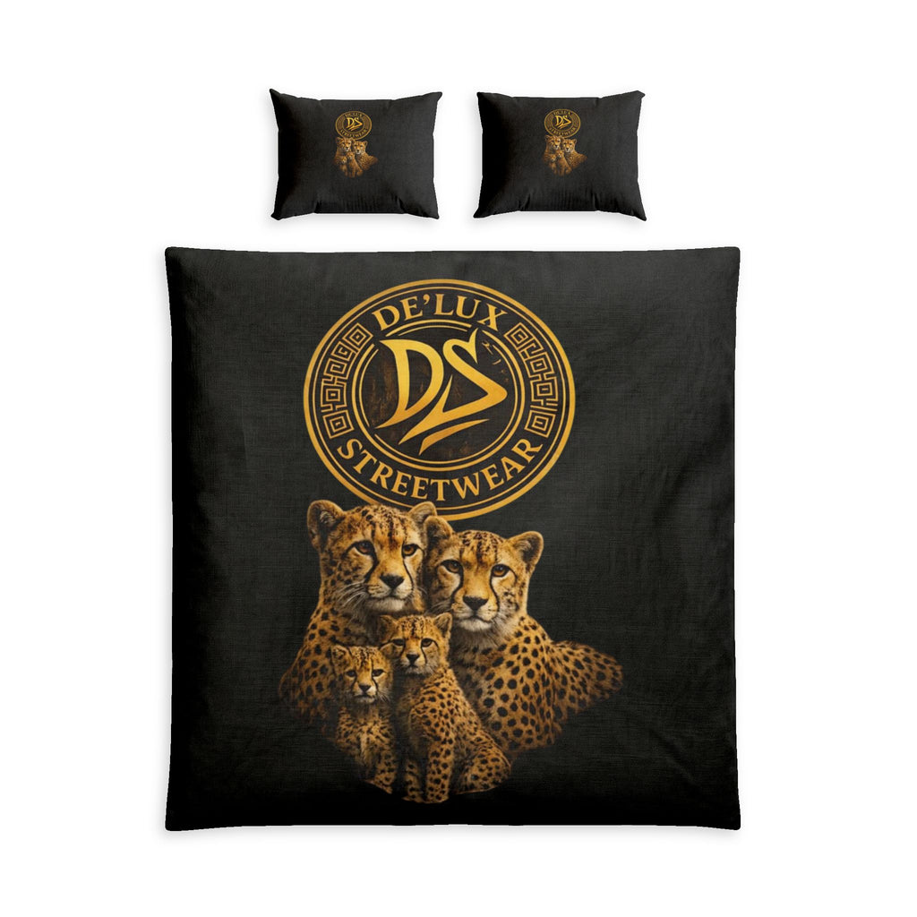 Cheetah Family Cotton Duvet Cover Set — De'Lux Streetwear Logo Bedding