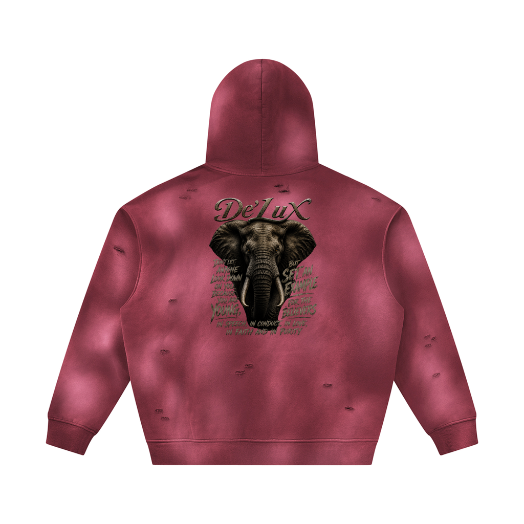 Elephant Sunfade Frayed Fleece Hoodie