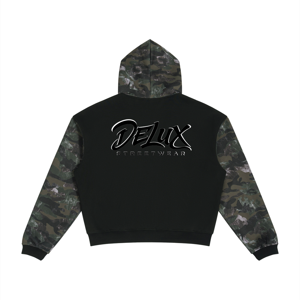 DeLuX Colorblock Camo Full Zip Boxy Hoodie