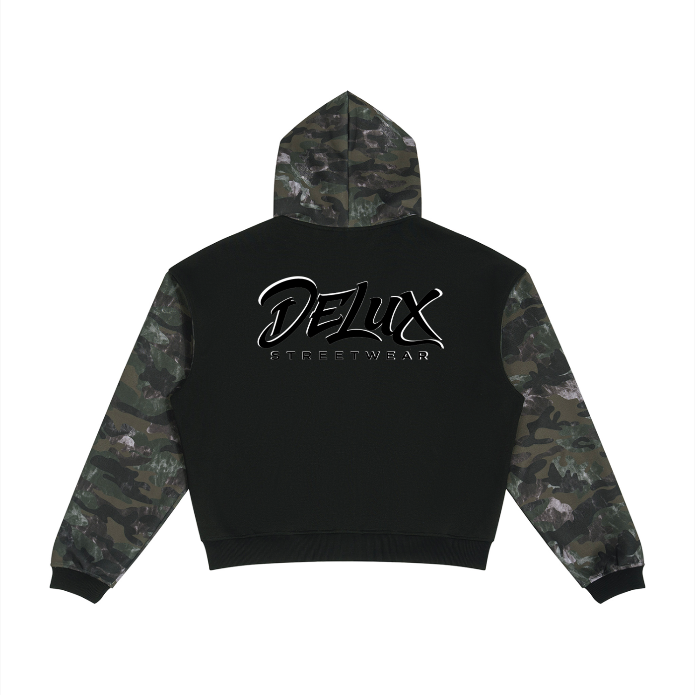DeLuX Colorblock Camo Full Zip Boxy Hoodie