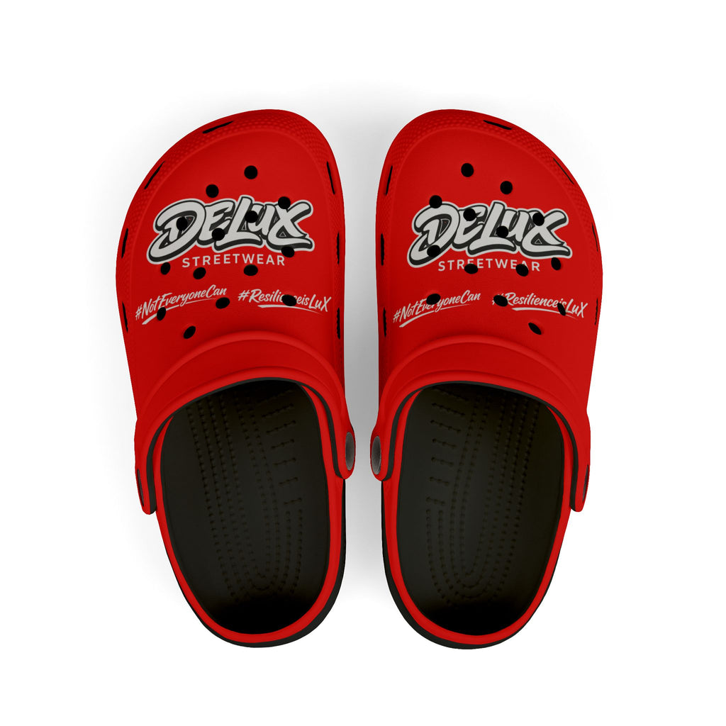 Kids Red Streetwear EVA Foam Clogs — 'Delux' Graphic Slip-On Sandals