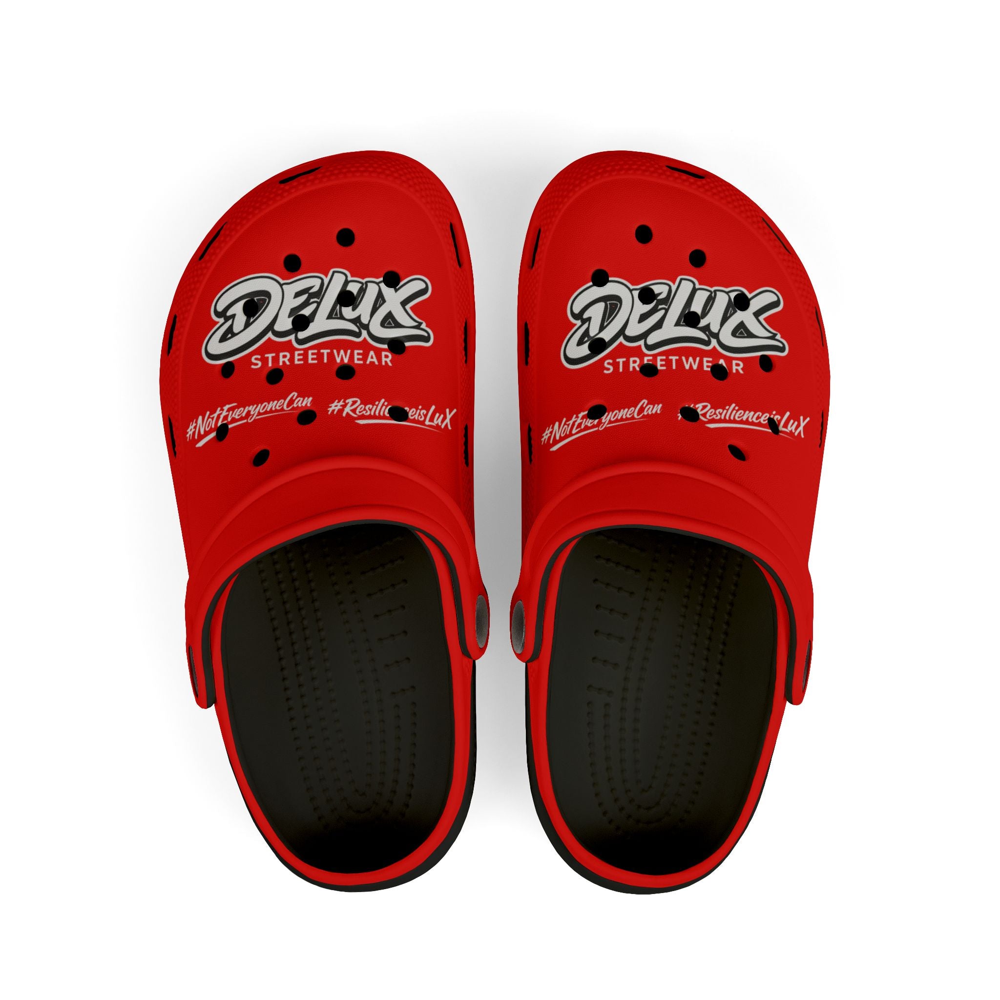 Kids Red Streetwear EVA Foam Clogs — 'Delux' Graphic Slip-On Sandals