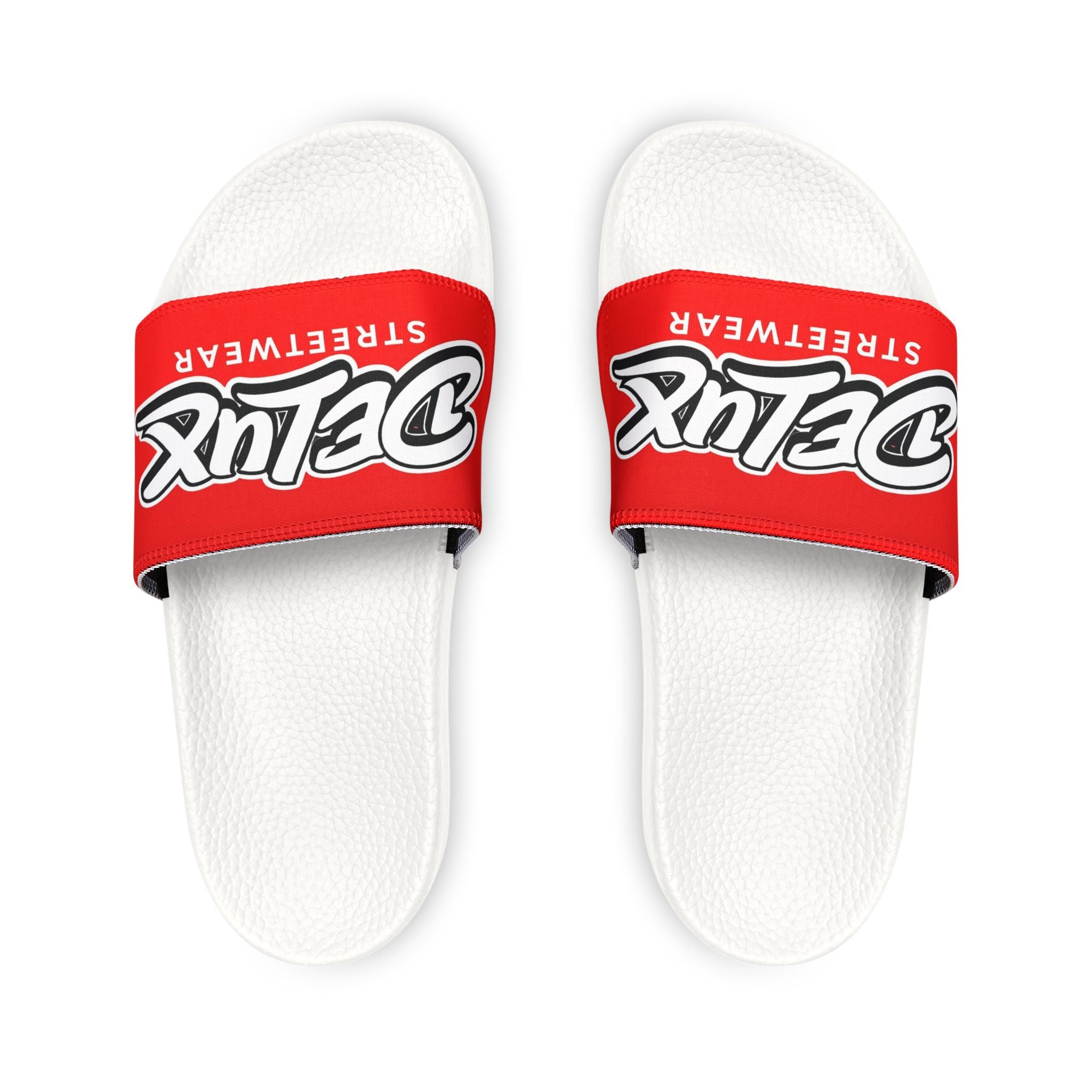 Youth Slide Sandals — Red "Delux Streetwear" Adjustable Strap