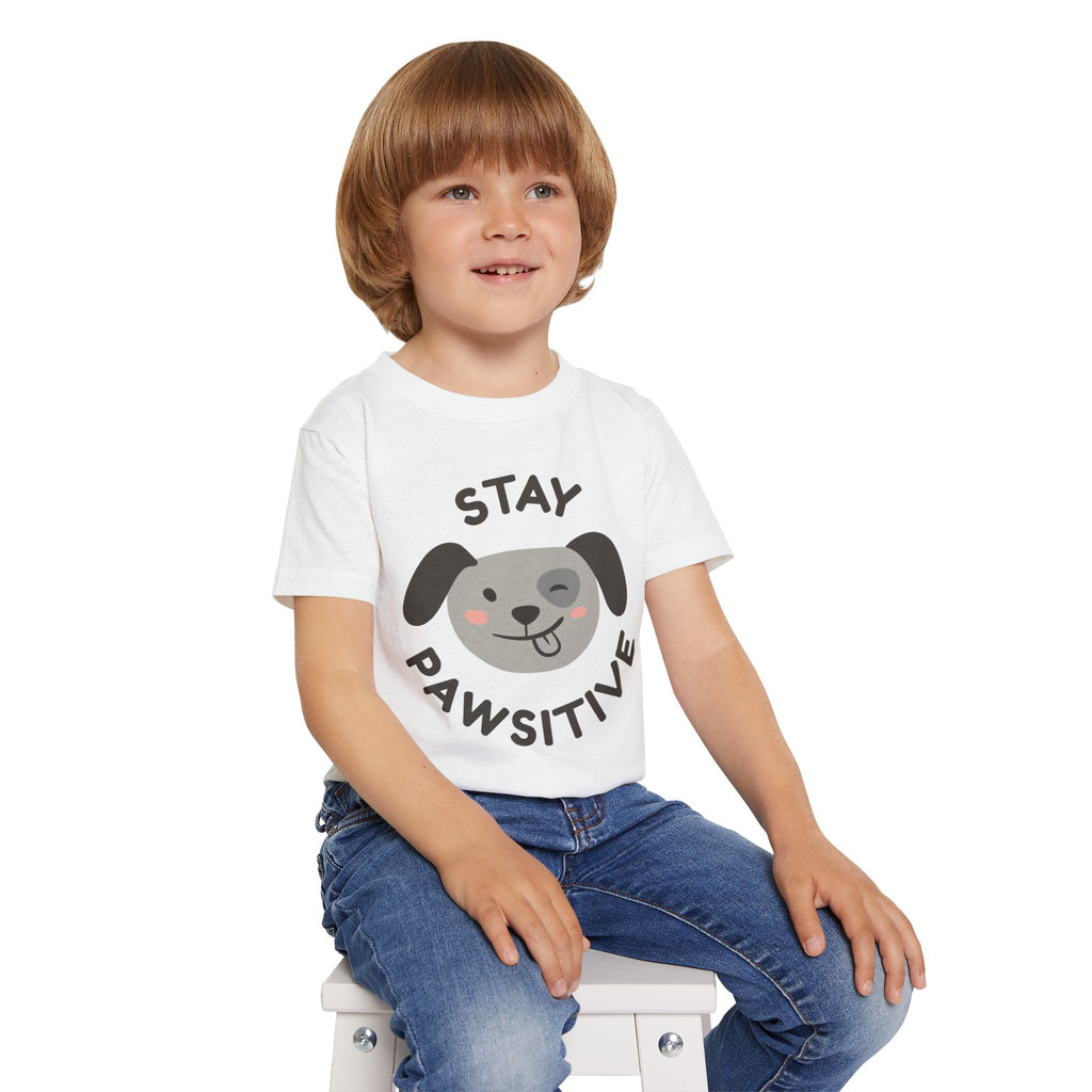 Toddler T-Shirt — "Stay Pawsitive" Cute Winking Puppy Kids Tee