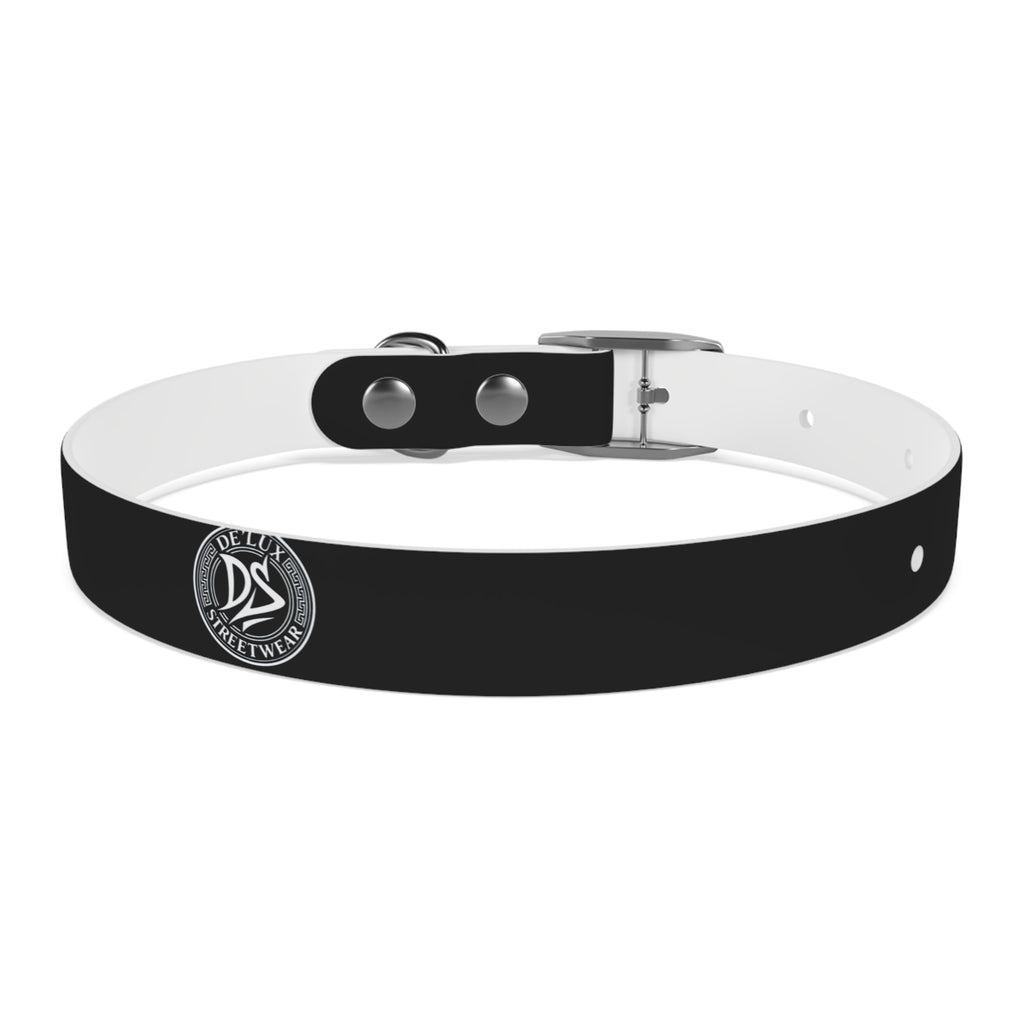 Black Logo Dog Collar — Durable Faux Leather Collar with Round Emblem