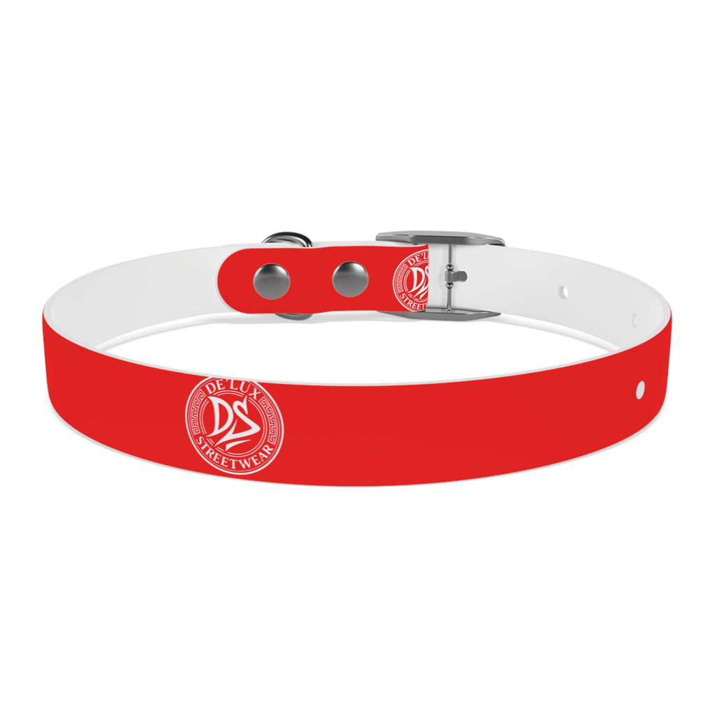 Red Logo Dog Collar — Durable Adjustable Pet Collar with White DS Emblem