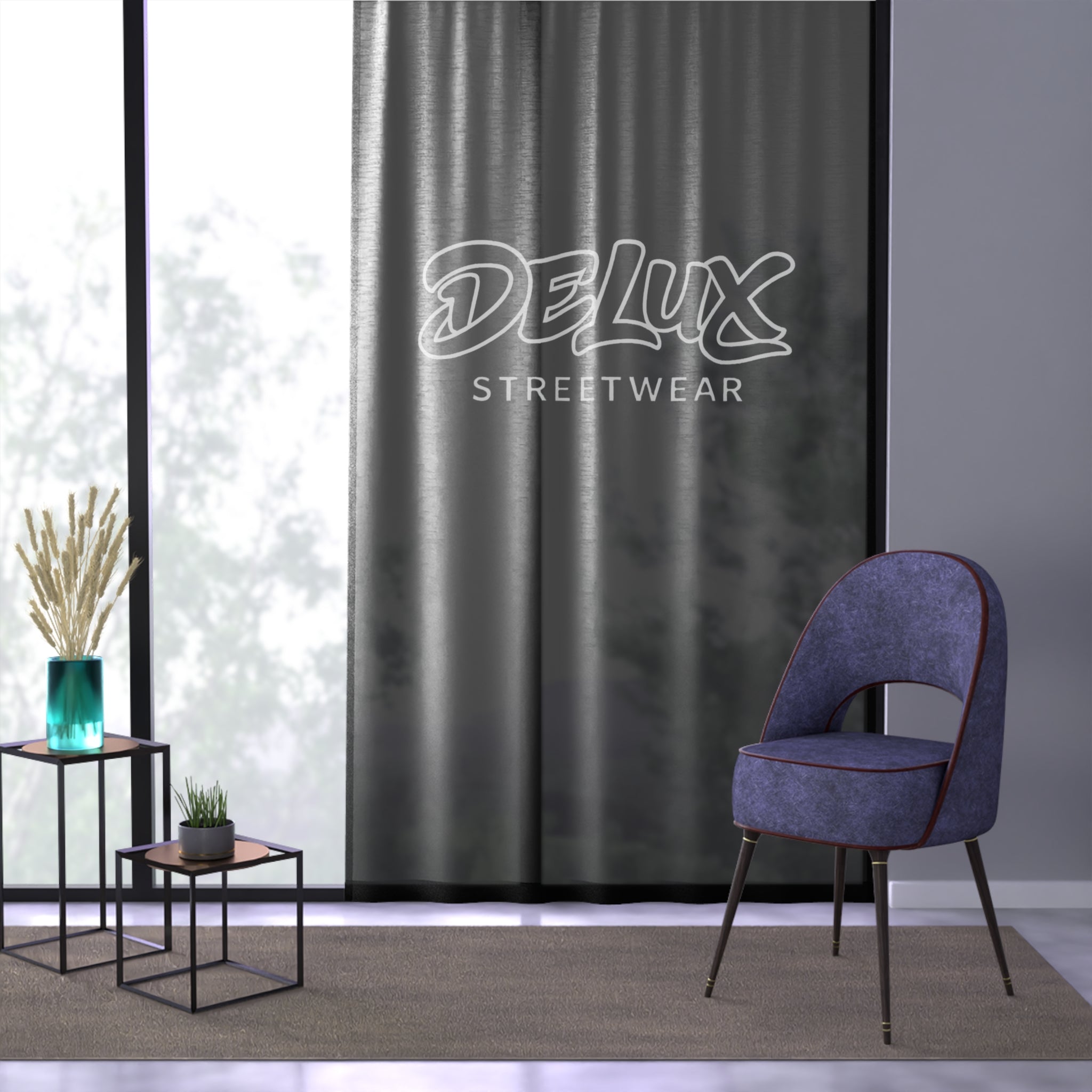 Delux Streetwear Window Curtain — Black Logo Drapery