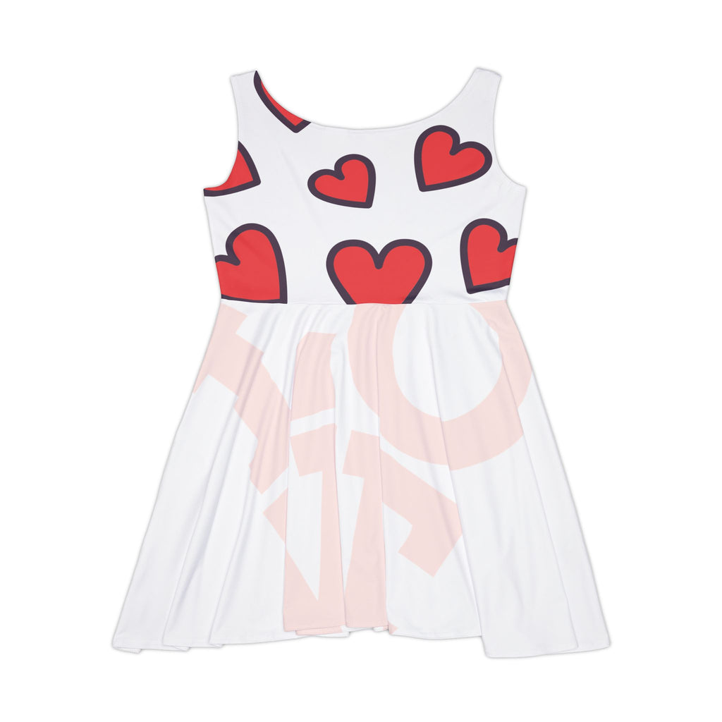 Heart Pattern Skater Dress — Cute Red Hearts AOP Sundress for Women