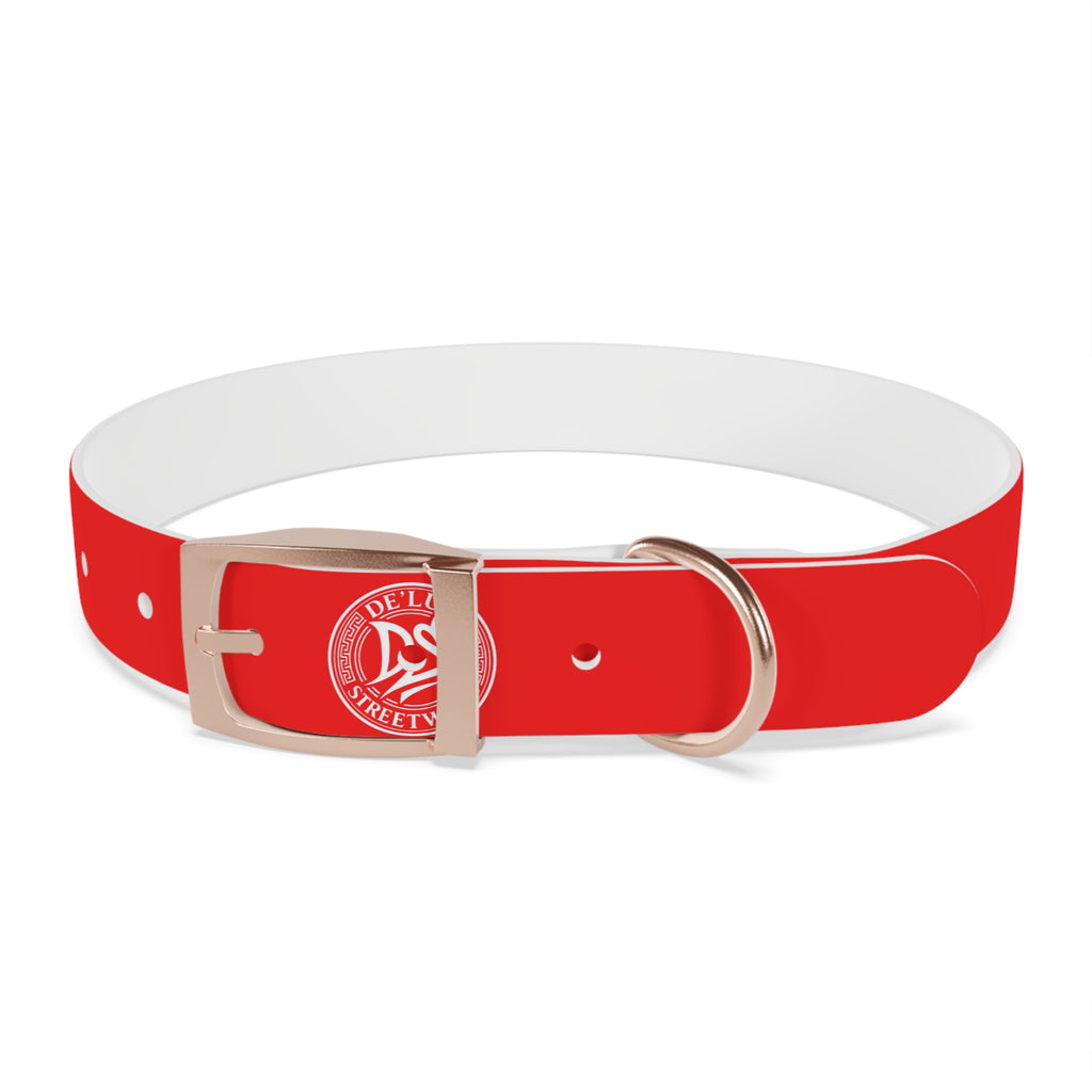Red Logo Dog Collar — Durable Adjustable Pet Collar with White DS Emblem