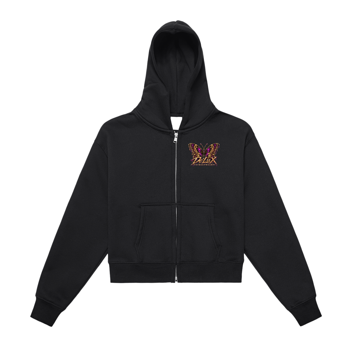 DeLuX Fleeced Zip-Up Cropped Hoodie