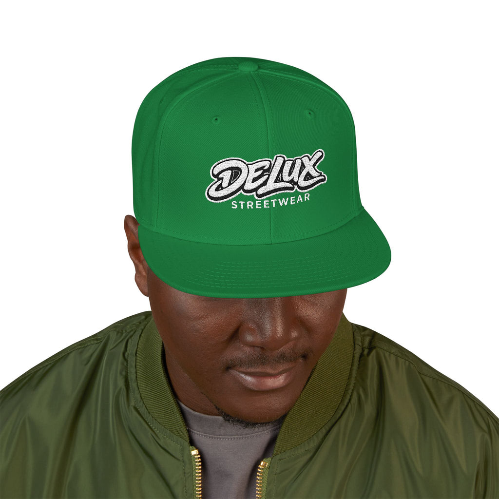 Mens Embroidered 'Delux' Snapback Cap – Streetwear Flat-Brim Hat
