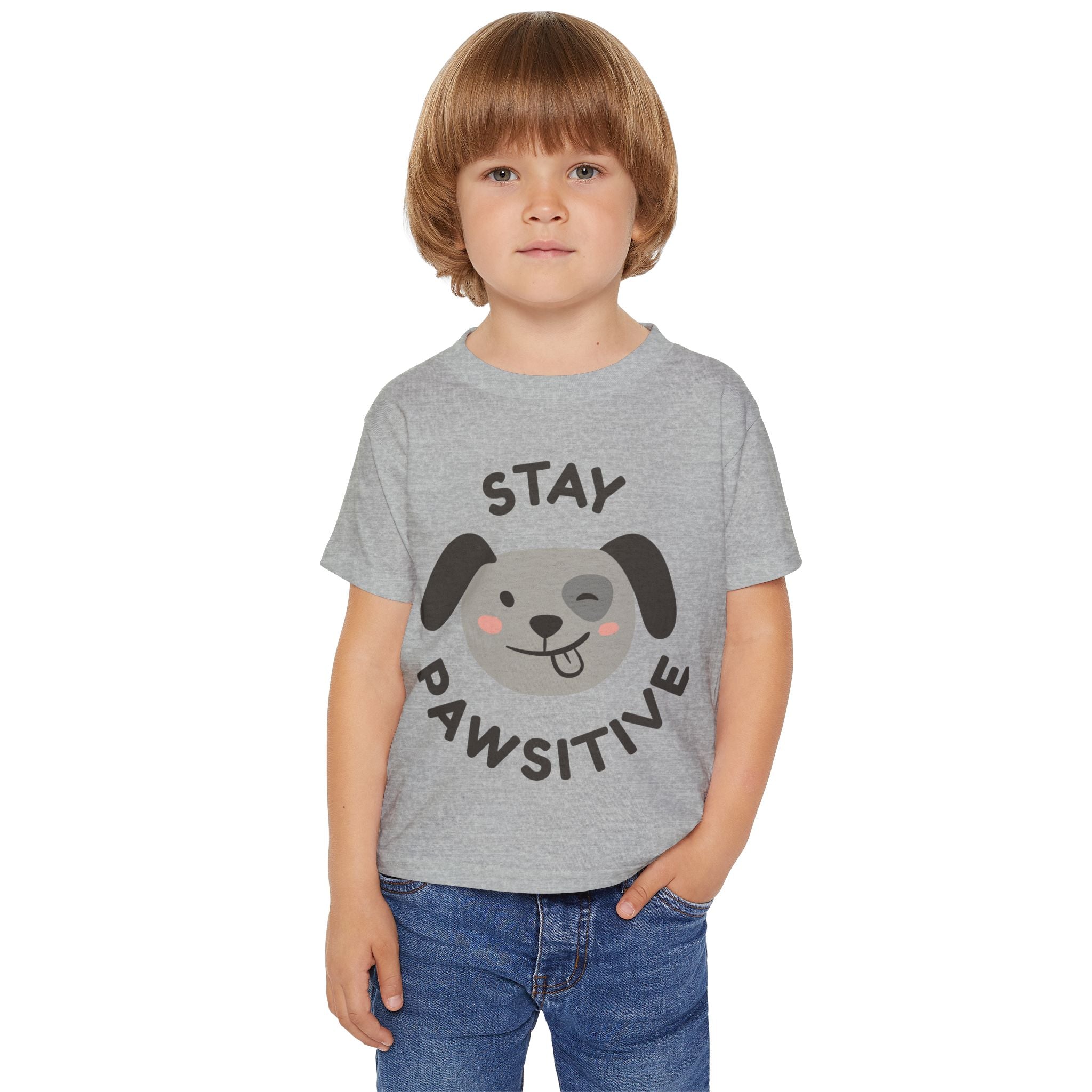 Toddler T-Shirt — "Stay Pawsitive" Cute Winking Puppy Kids Tee