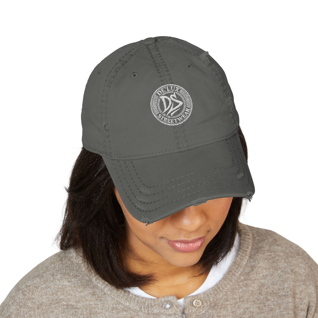 Distressed Embroidered Dad Hat — Vintage Washed Baseball Cap with DS Logo
