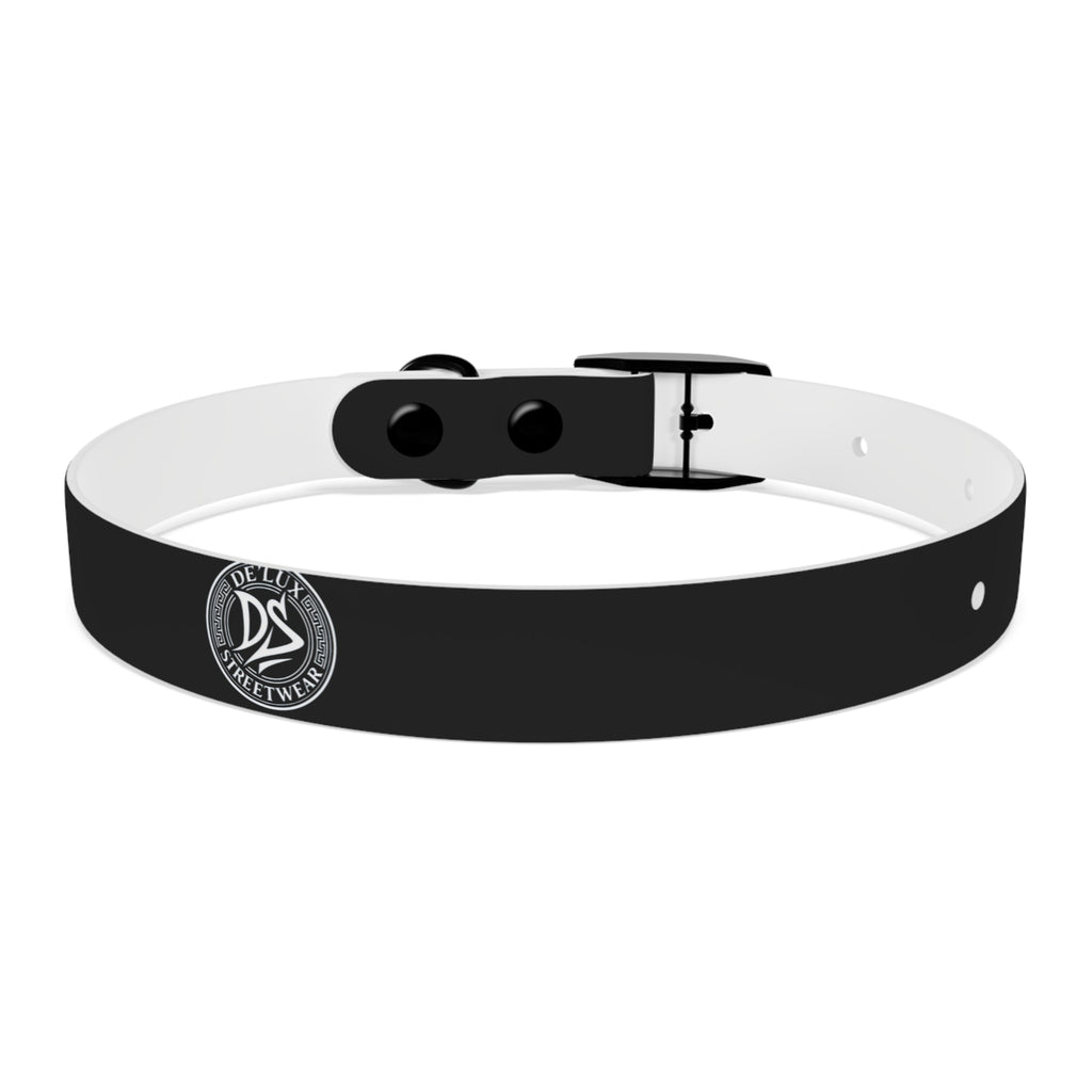 Black Logo Dog Collar — Durable Faux Leather Collar with Round Emblem