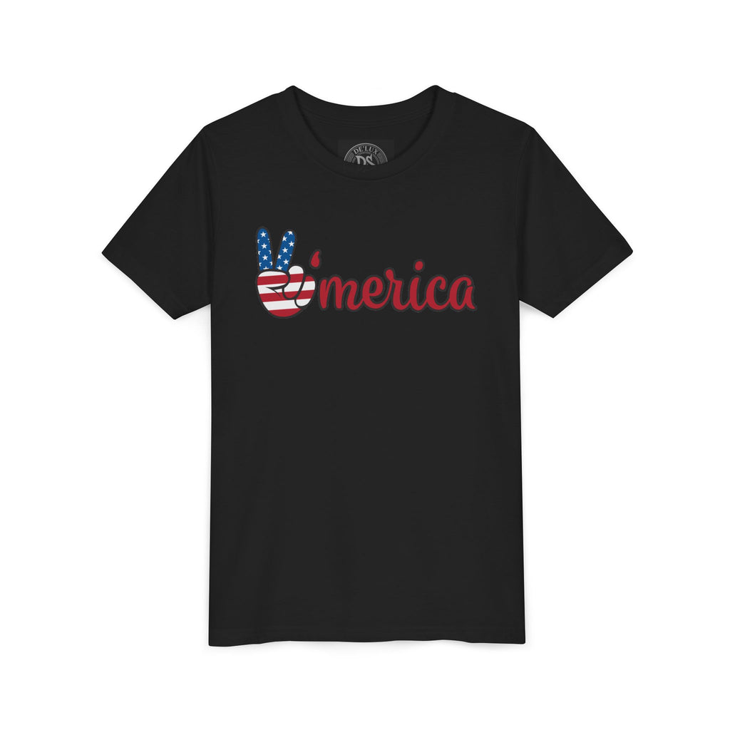 'Merica Peace Sign Youth Tee - Patriotic Fourth of July Kids Shirt
