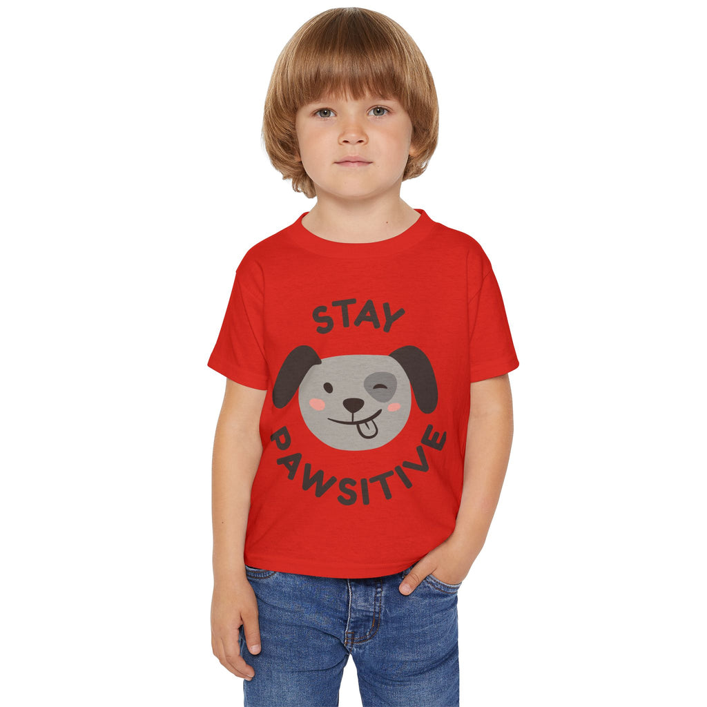 Toddler T-Shirt — "Stay Pawsitive" Cute Winking Puppy Kids Tee