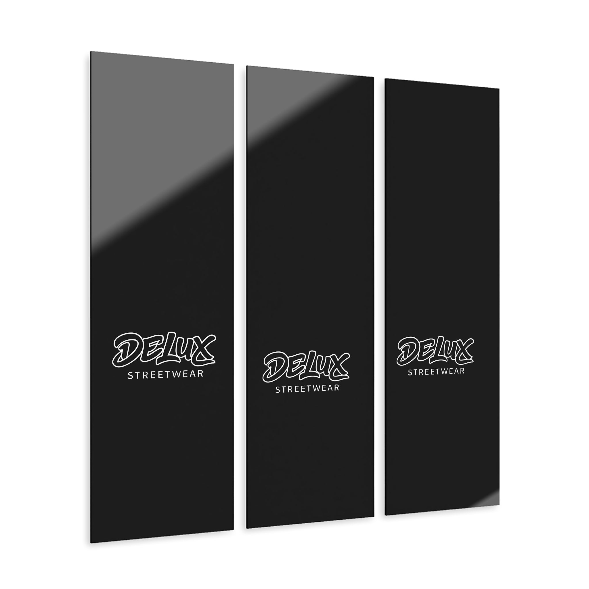 Delux Streetwear Triptych Acrylic Wall Art — Modern Black Logo Panels