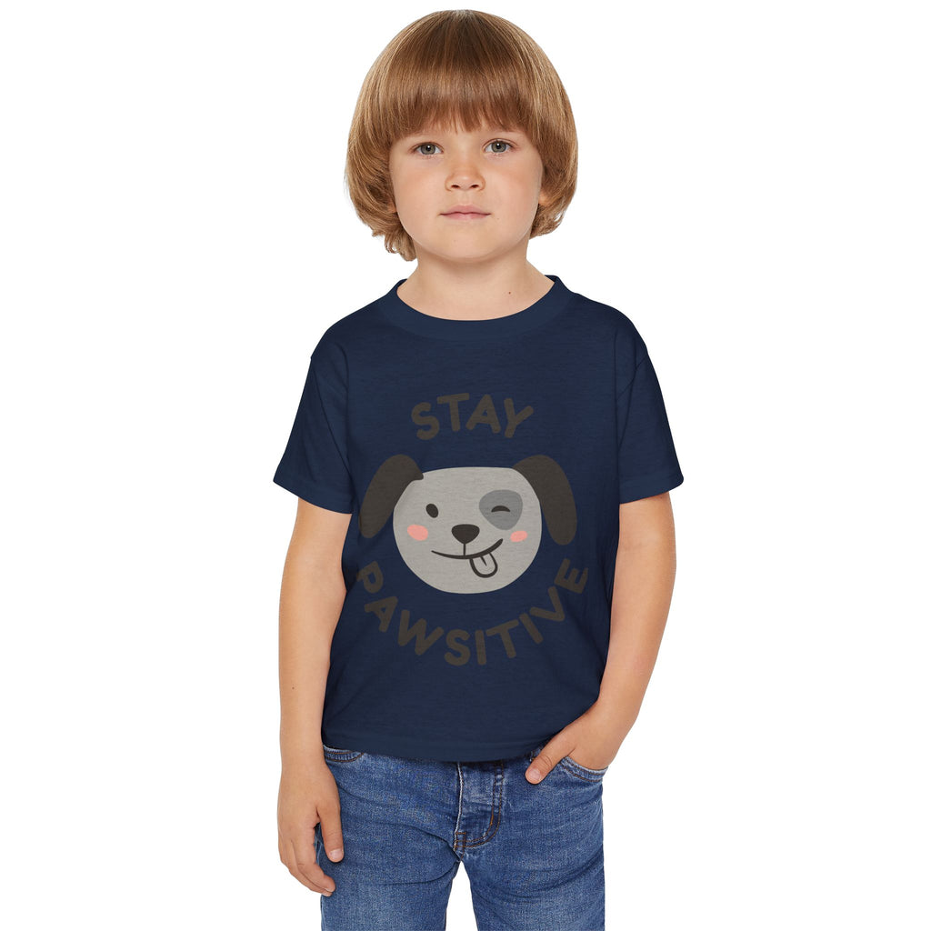 Toddler T-Shirt — "Stay Pawsitive" Cute Winking Puppy Kids Tee