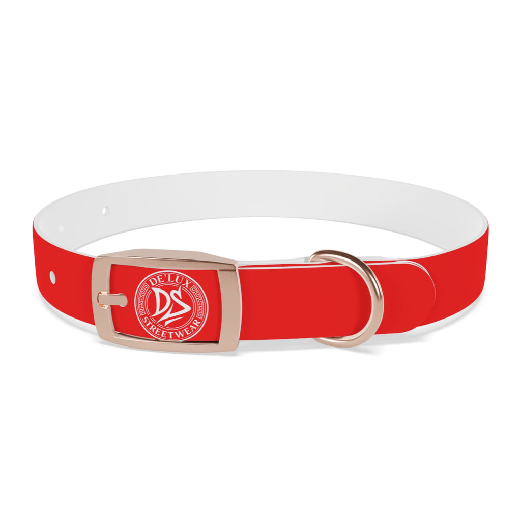 Red Logo Dog Collar — Durable Adjustable Pet Collar with White DS Emblem