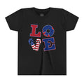 Youth Tee - "LOVE" Patriotic American Flag Design (Fourth of July Kids Shirt)